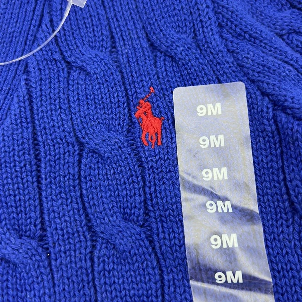 Ralph Lauren Blue Knit Sweater with Red Logo Sz 9M